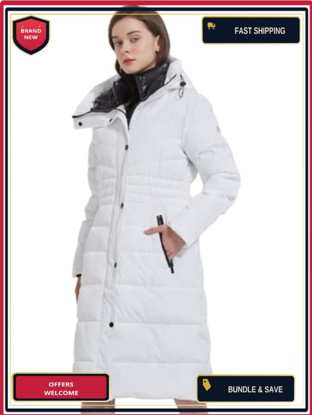 Women's Winter Insulated Quilted Down Long Parka Jacket with Hood - Slim Fit